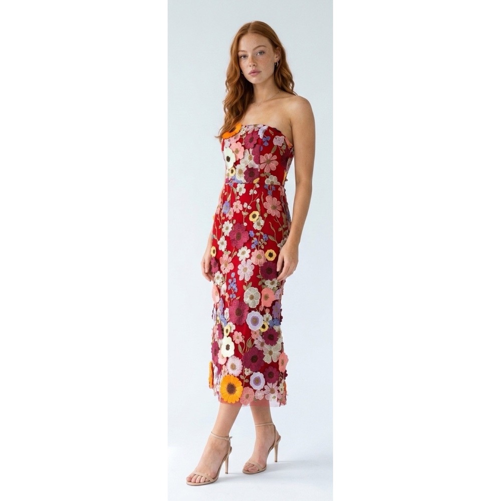 Strapless Floral Embroidered Midi Dress Size 6 (10-b22)